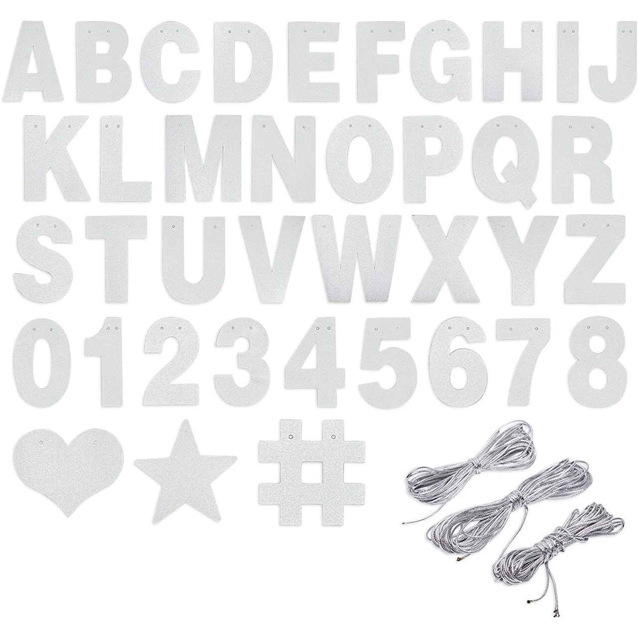 130 Piece DIY Silver Glitter Make Your Own Banner Kit with Letters,  Numbers, and Symbols (5 Inch Letters)